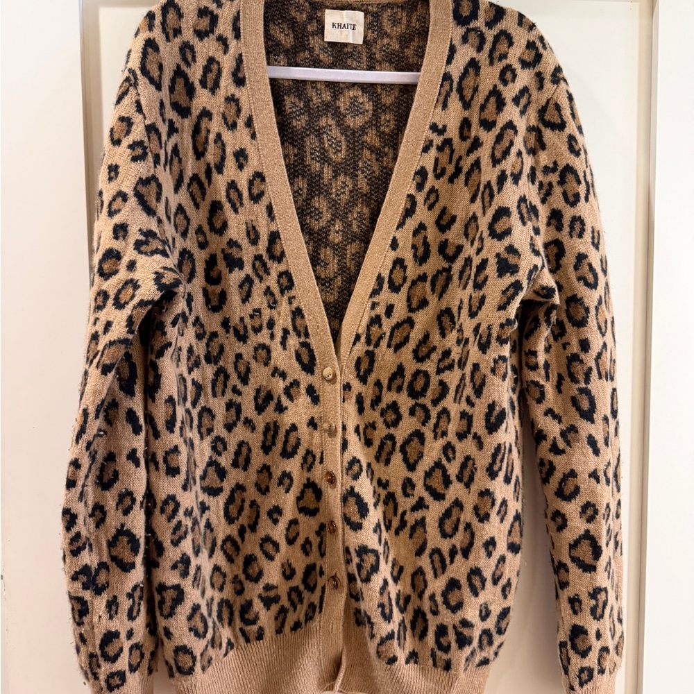KHAITE Cashmere Tan and Black Leopard Cardigan
